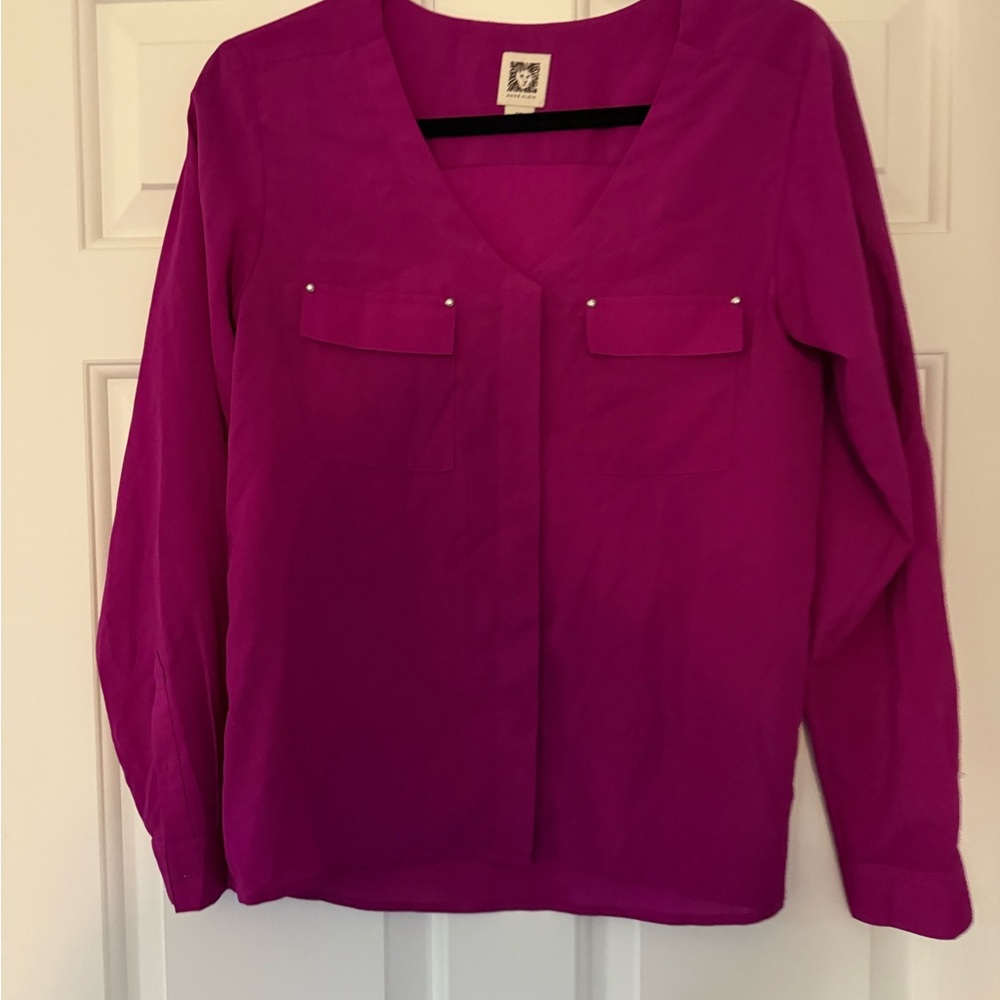 Anne Klein Fuchsia V-Neck Blouse